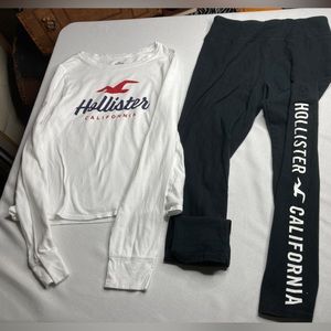 Women hollister sleep top XS and branded black yoga pants medium.